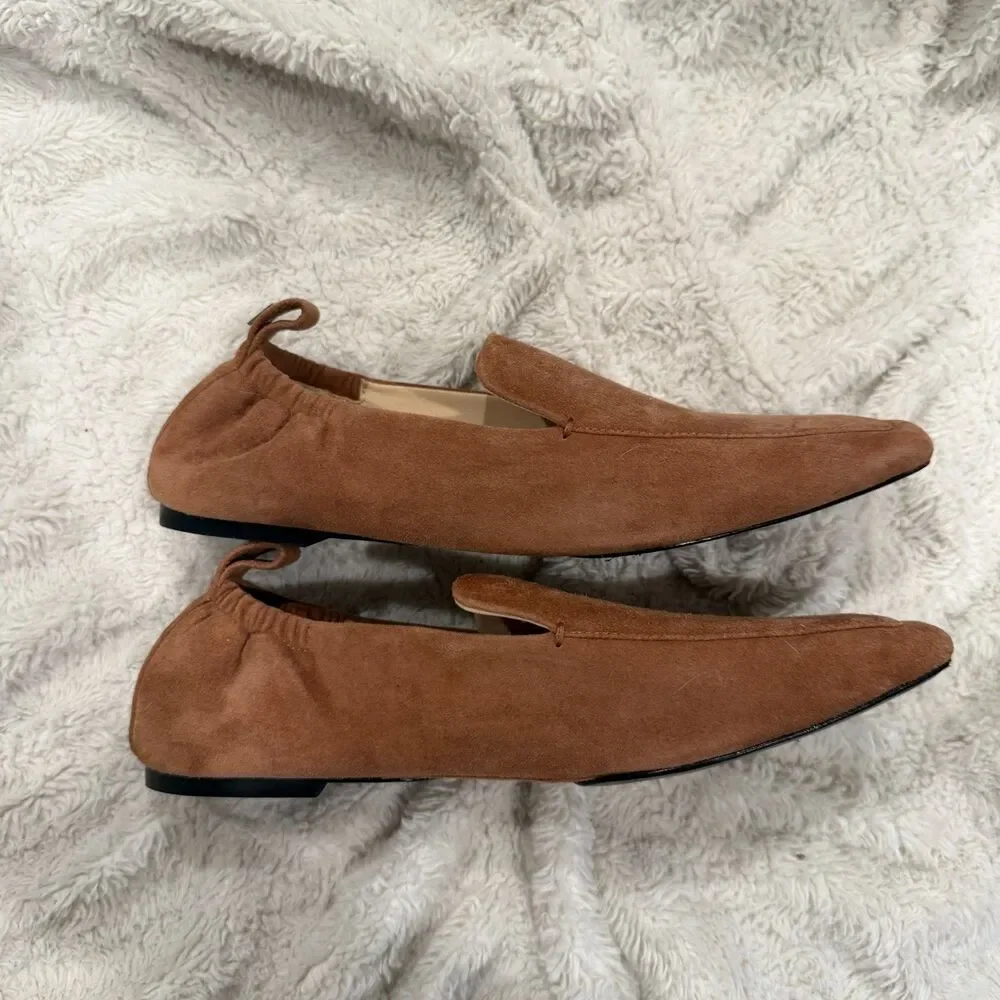 MOMA Women’s Brown Suede Square Toe Loafers Flats Made in Italy